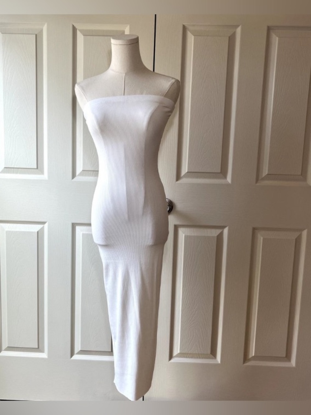 Strapless Ribbed Midi Bodycon Dress